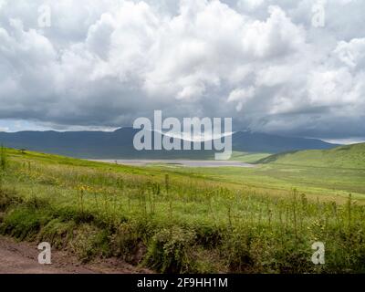 Ngorongoro Crater, Tanzania, Africa - March 1, 2020: Scenic view of Ngorongoro Crater from above Stock Photo