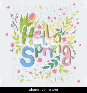 Hello spring, seasonal blooming and flora decor Stock Vector