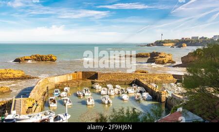 Biarritz in France, panorama of the small harbor Stock Photo