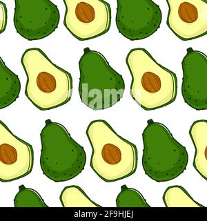 Avocado ripe berry with seed, seamless pattern Stock Vector