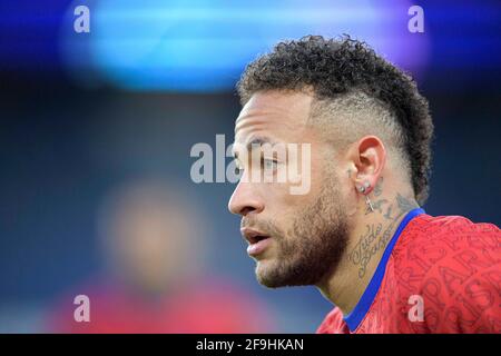 NEYMAR (PSG) with tattoo and earrings, earring, warming up, Football Champions League, quarter-finals return match, Paris St. Germain (PSG) - FC Bayern Munich (M) 0: 1, on April 13th, 2021 in Paris/France. Â | usage worldwide Stock Photo