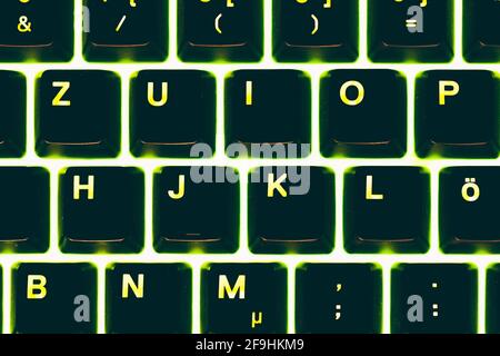 illuminated computer keyboard from above Stock Photo