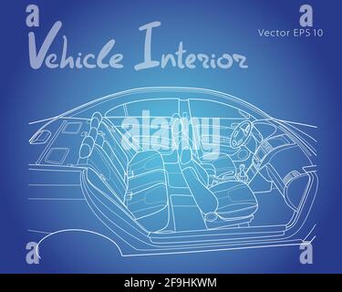 The machine inside. The interior of the vehicle. Vector illustration of the lines. Stock Vector