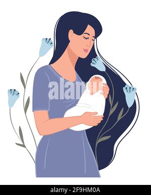 Character holding newborn sleeping baby in hands Stock Vector