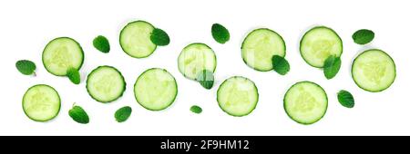 Cucumber and mint panorama on a white background Stock Photo