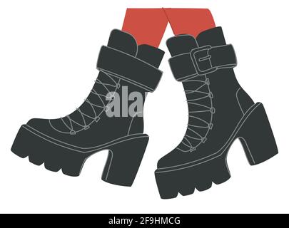 Massive winter boots with laces and straps vector Stock Vector