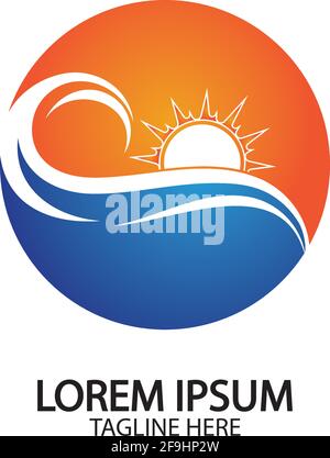 Water wave and sun icon vector illustration design logo Stock Vector
