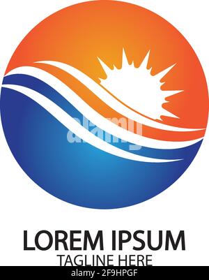 Water wave and sun icon vector illustration design logo Stock Vector