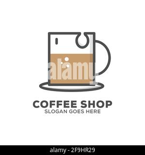 flat design coffee mug logo, outline coffee shop logo template, flat design vector illustration Stock Vector