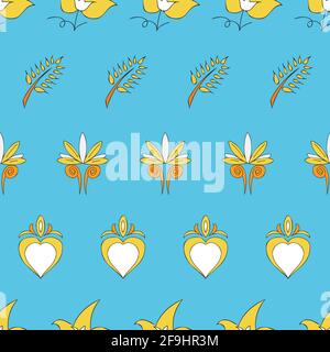 Vector bright blue background Brittany celtic, Breton trational folklore symbols seamless pattern. Seamless pattern background Stock Vector