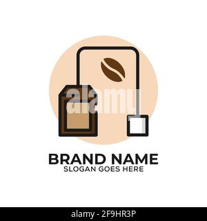 coffee bean and tea bag logo with flat design, can used coffee shop logo icon with flat design style Stock Vector