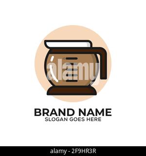 Hot coffee server logo vector illustration, coffee shop logo icon with flat design style Stock Vector