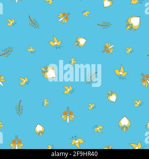 Vector bright blue background Brittany celtic, Breton trational folklore symbols seamless pattern. Seamless pattern background Stock Vector