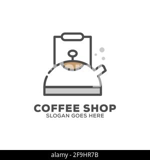 flat design kettle logo inspiration,can used Coffee shop or cafe and bar logo icon template Stock Vector