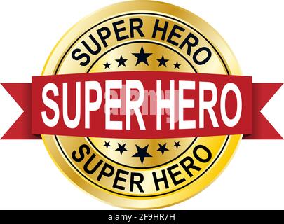 Super hero medal power full typography, t-shirt graphics, vectors. Logo set. Luxury, royal metal. Stock Vector