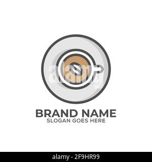 flat lay coffee cup logo vector, outline coffee shop logo template, flat design vector illustration Stock Vector