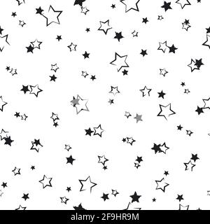 Seamless fairytale pattern with calligraphic and shabby stars on white background. Vector illustration. Magic fireworks. Star line pattern. Night sky Stock Vector