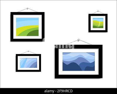 Abstract photo nature. Abstract paintings hang on the wall. art in gallery on white background. Set vector color abstract picture isolated. painting m Stock Vector