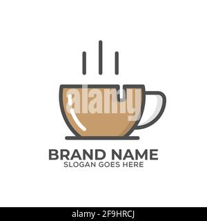 fresh coffee cup logo vector, outline coffee shop logo template, flat design vector illustration Stock Vector