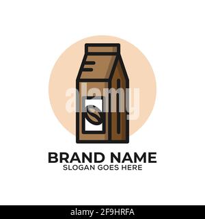 Coffee bean wrap logo design vector, flat design organic coffee store logo template Stock Vector