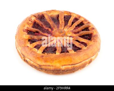 Homemade pie with fruit jam filling. Fresh hot pie Stock Photo