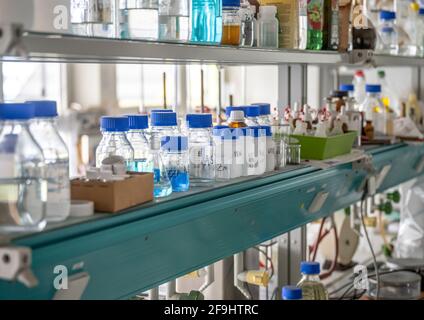 chemistry laboratories in science classroom interior of university college school empty Laboratory . Stock Photo