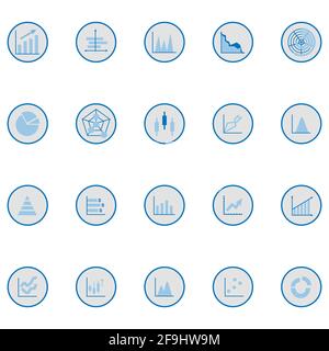Business graph graphic icon. Solid stroke growth chart finance vector. Statistic abstract symbol. Blue color theme 320x320 pixels. Stock Vector