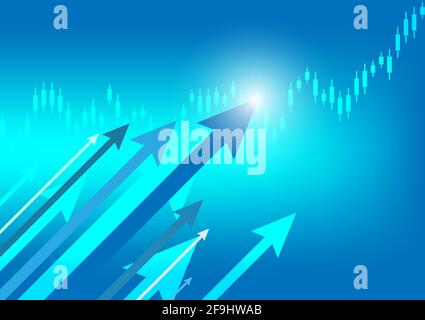 Abstract arrow growth and success graph business sign vector illustrator on blue gradient background. Stock Vector
