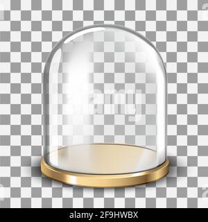 Cake stand with spherical glass cover dome isolated on transparent background. 3d realistic litchenware for dessert, template mockup. Vector illustrat Stock Vector