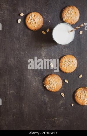 homemade shortbread cookies with peanuts on a wooden background. peanut cookie. flat lay, place for text, food background. Stock Photo