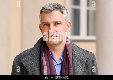 Berlin, Germany. 15th Apr, 2021. Art historian Alfred Hagemann, responsible for the 'History of the Place', stands in the Humboldt Forum. The now demolished Palace of the Republic was opened at this location on 23 April 1976. (to dpa 'An experience in itself' - Palace of the Republic opened 45 years ago') Credit: Jens Kalaene/dpa-Zentralbild/dpa/Alamy Live News Stock Photo