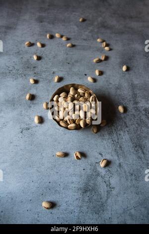Top view of pistachios in a bowl Stock Photo