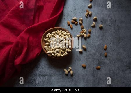 View from top of cashew nuts in a bowl with use of selective focus Stock Photo