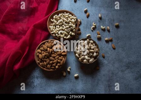 Top view of dry fruits. Selective focus. Stock Photo
