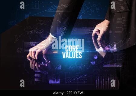 Businessman touching huge screen concept Stock Photo