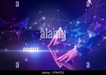 Businessman touching huge screen concept Stock Photo