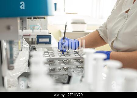 filling out documents in the lab close-up. Stock Photo