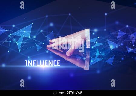 Businessman touching huge screen concept Stock Photo