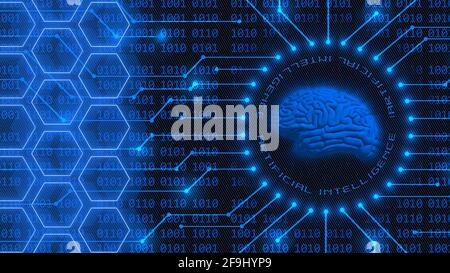Human brain symbolic on AI Artificial Intelligence background with red ...