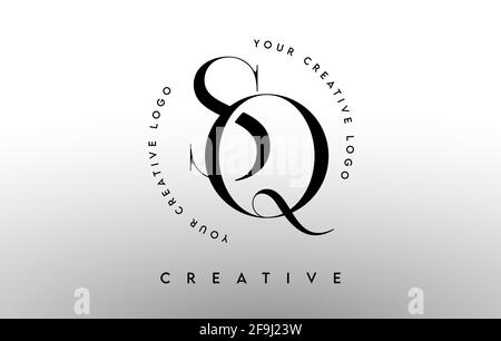 SQ Artistic Letter Logo Design with Creative Serif Font in Black and ...