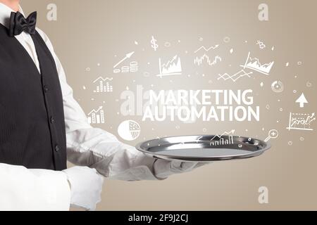 Waiter serving business idea concept Stock Photo