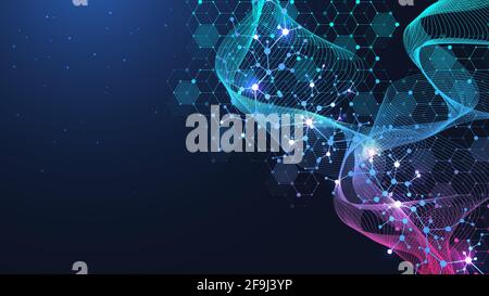 Scientific molecule background for medicine, science, technology, chemistry. Wallpaper or banner with a DNA molecules, DNA digital, sequence, code Stock Vector