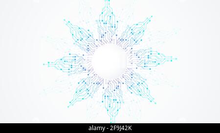 Modern technology circuit board texture background design. Quantum computer technologies concepts, large data processing. Futuristic blue circuit Stock Vector