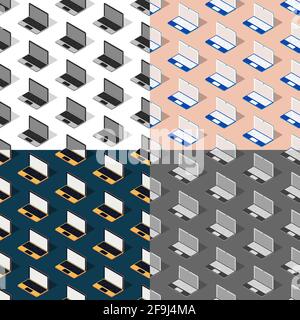set of seamless patterns with open portable notebook. Modern technology. Ornament for decoration and printing on fabric. Design element. Vector Stock Vector