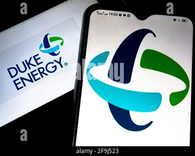 April 18, 2021, Ukraine: In this photo illustration Duke Energy Corporation logo seen displayed on a smartphone (Credit Image: © Valera Golovniov/SOPA Images via ZUMA Wire) Stock Photo