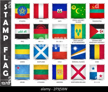 Stamp with official country flag pattern and old grunge texture and countries name . Square shape . Vector . Set 12 of 12 on this series ( All nationa Stock Vector