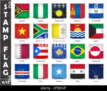 Stamp with official country flag pattern and old grunge texture and countries name . Square shape . Vector . Set 6 of 12 on this series ( All national Stock Vector