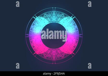 Abstract fiction vector illustration quantum computer technology. Sphere explosion background. Deep learning artificial intelligence. Big data Stock Vector