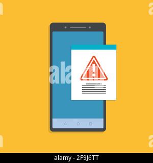 Alert, mobile phone notification, warning, important message concepts. Smartphone with speech bubble and exclamation point Stock Vector