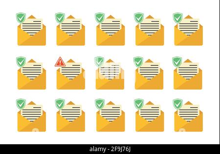 Email with black document and skull icon. Virus, malware, email fraud, email spam, phishing scam, hacker attack concept. Vector Stock Vector
